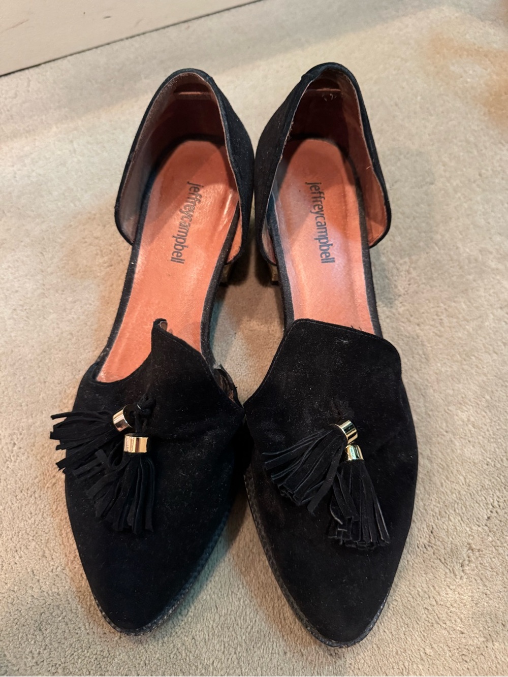 Jeffrey Campbell Black Suede Pointed Tassel Flats